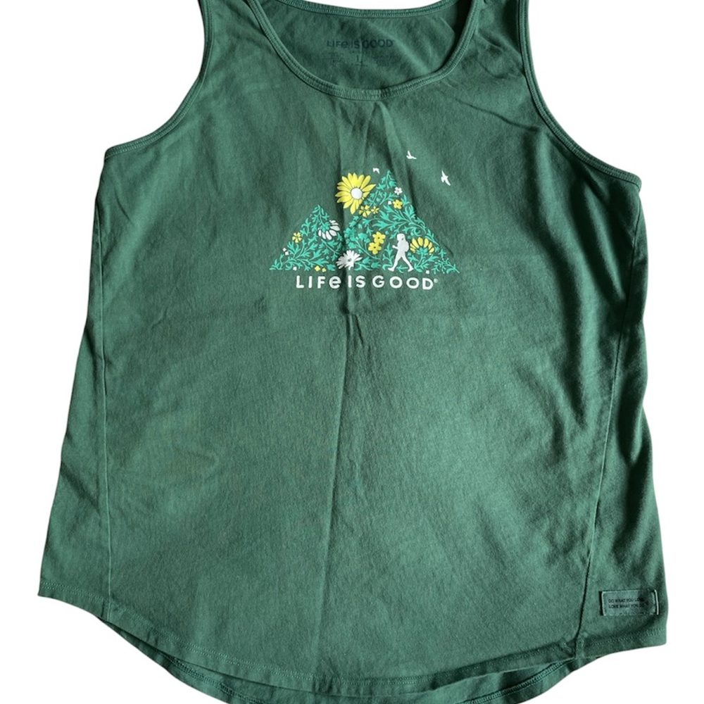 Life is Good Women’s SZ M  Green sleeveless tank top. Hike shirt.